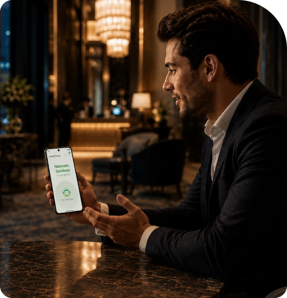 Voice-enabled hotel guest app — guest using Pariotics in-room voice assistant